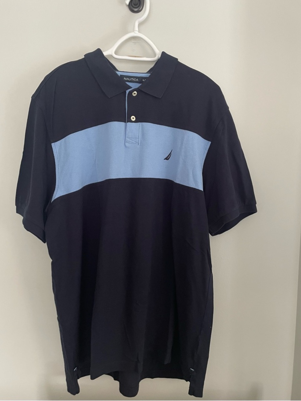 Nautica Men’s Dark Navy Polo with Light Blue Chest Stripe